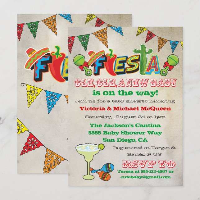 Mexican Fiesta Couples Baby Shower Invitation (Front/Back)