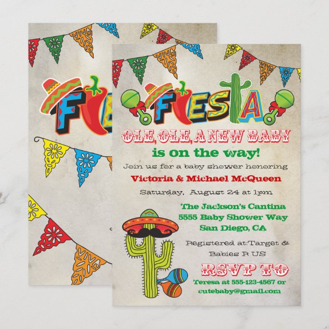 Mexican Fiesta Couples Baby Shower Invitation (Front/Back)