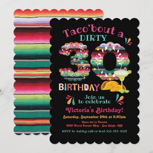 Mexican Fiesta Dirty 30 Papel Picado Birthday Invi Invitation (Front/Back)