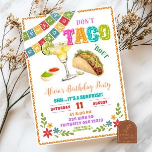 Mexican Fiesta Don't Taco Bout Surprise Birthday Invitation