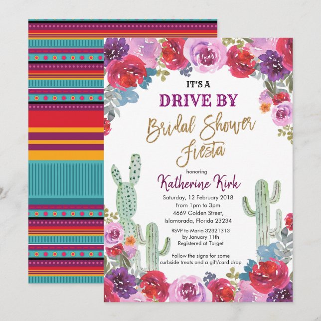 Mexican Fiesta Drive by Bridal Shower Invitation (Front/Back)