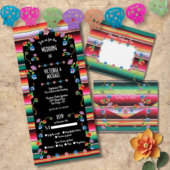 Mexican Fiesta Embroidery Floral Wedding All In On One Invitation (Creator Uploaded)