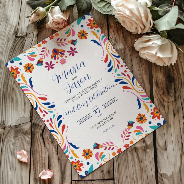 Mexican Fiesta Floral Aesthetic Elegant Wedding Invitation (Mexican Fiesta Floral Aesthetic Elegant Wedding Invitation)
