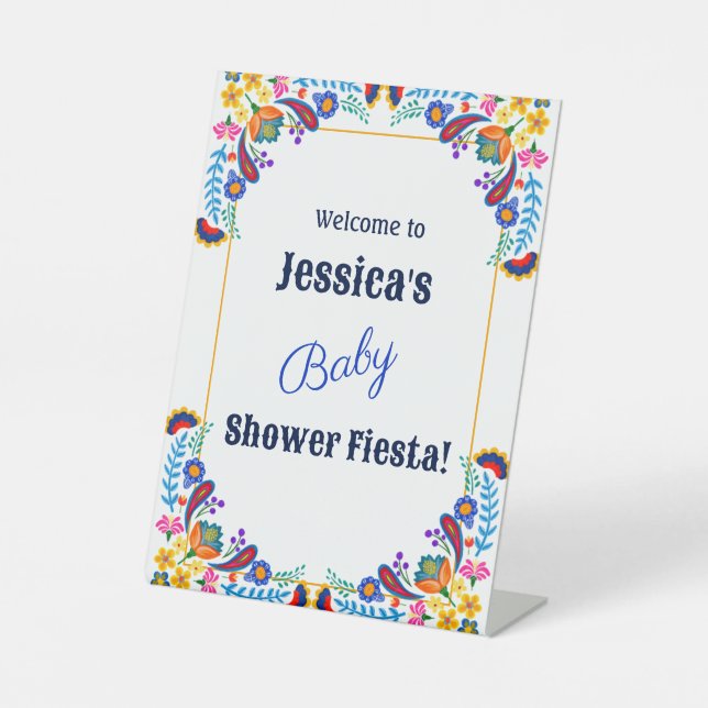 Mexican Fiesta Floral Baby Shower Invitation Pedestal Sign (Front)