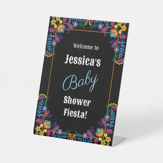 Mexican Fiesta Floral Baby Shower Invitation Pedestal Sign (Front)