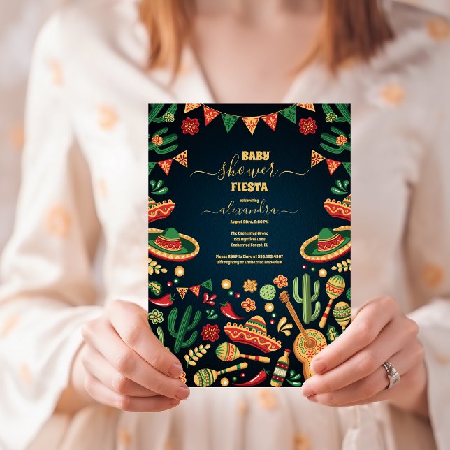 Mexican Fiesta Floral Black Colourful Baby Shower  Invitation (Creator Uploaded)