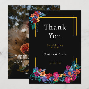 Mexican Fiesta Floral Black Wedding Thank You Card