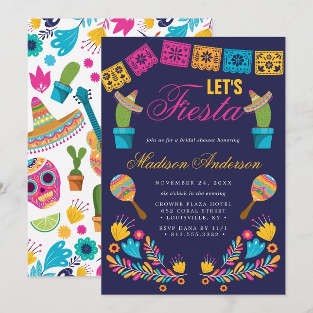 Mexican Fiesta Floral Cactus Bridal Shower Invitation (Front/Back)