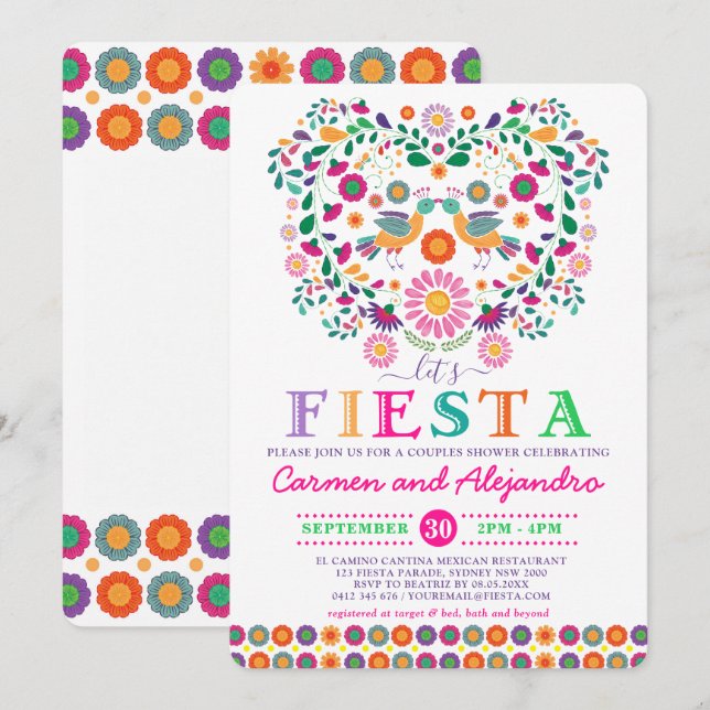 Mexican Fiesta Floral Co-Ed Bridal Shower Invitation (Front/Back)