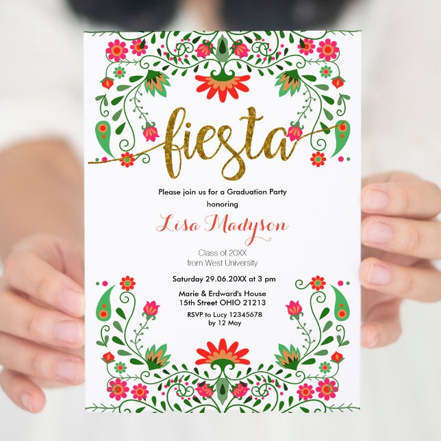 Mexican Fiesta Floral Graduation Party  Invitation (Creator Uploaded)