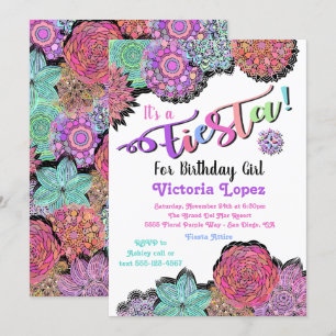 Mexican Fiesta Floral Mandala Birthday Party Invitation