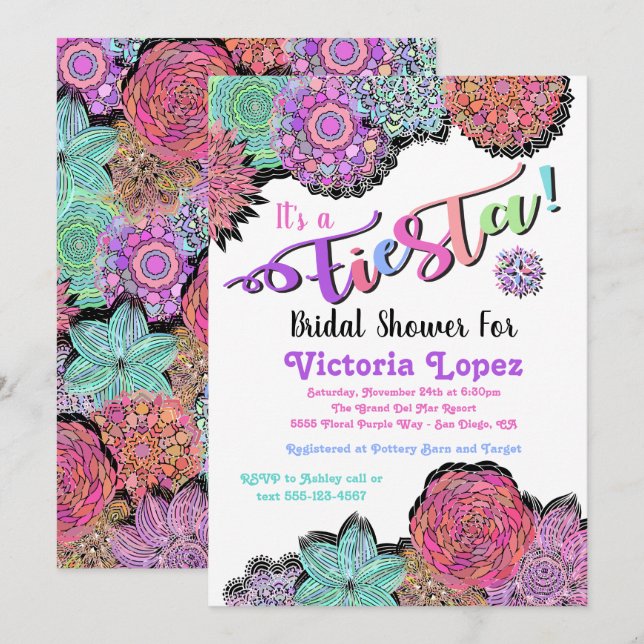Mexican Fiesta Floral Mandala Bridal Shower Invitation (Front/Back)