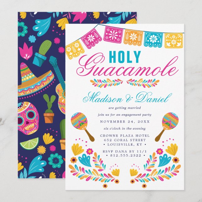 Mexican Fiesta Floral Maraca Engagement Party Invitation (Front/Back)