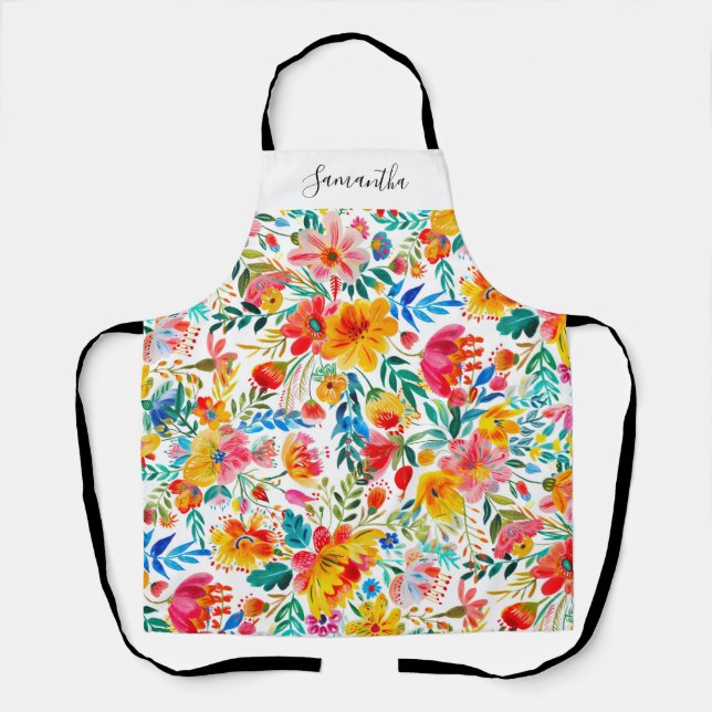 Mexican Fiesta Floral Name All-Over Print Apron (Front)