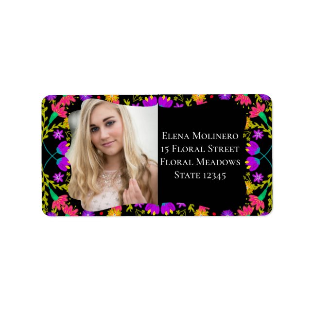 Mexican Fiesta Floral Photo and Address Label (Front)