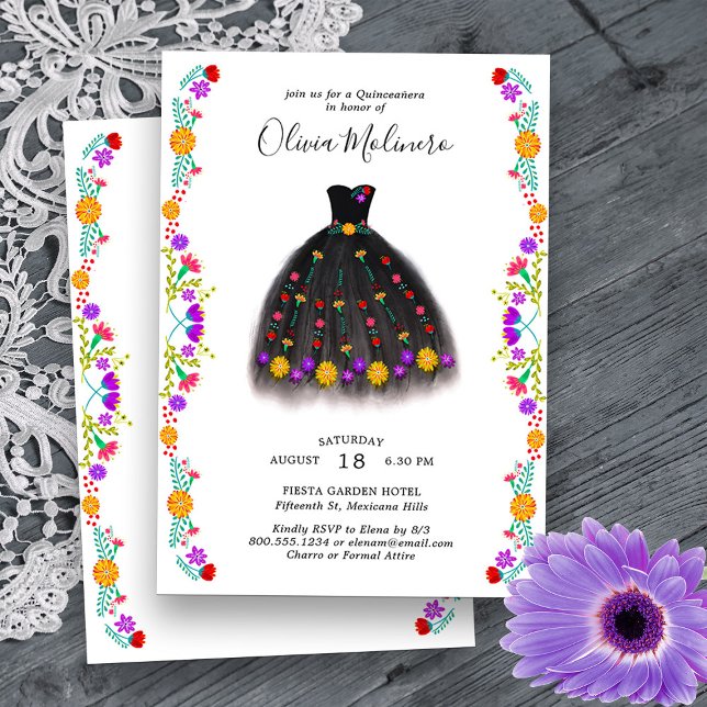 Mexican Fiesta Floral Princess Dress Quinceanera Invitation (Quinceanera Invitation from my Mexican Fiesta Flowers Quinceanera Collection -printed or digital
)