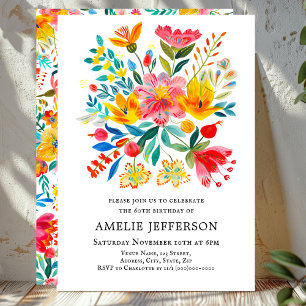 Mexican Fiesta Floral Theme Birthday  Invitation