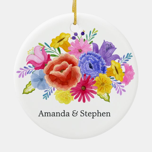 Mexican Fiesta Floral Wedding Ceramic Tree Decoration (Back)