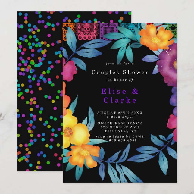Mexican Fiesta Florals Couple Shower Invitation (Front/Back)