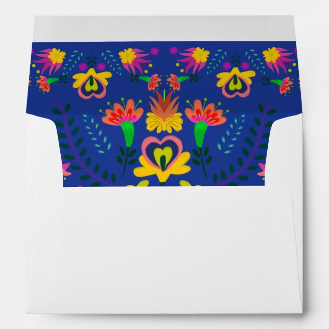 Mexican Fiesta Flower Colourful Blue Return Addres Envelope (Back (Bottom))