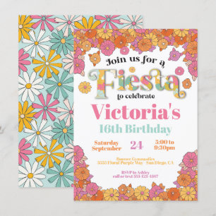 Mexican Fiesta Flower Power Modern Retro Birthday Invitation