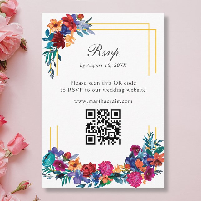 Mexican Fiesta Flower Wedding QR Code RSVP Card (Creator Uploaded)