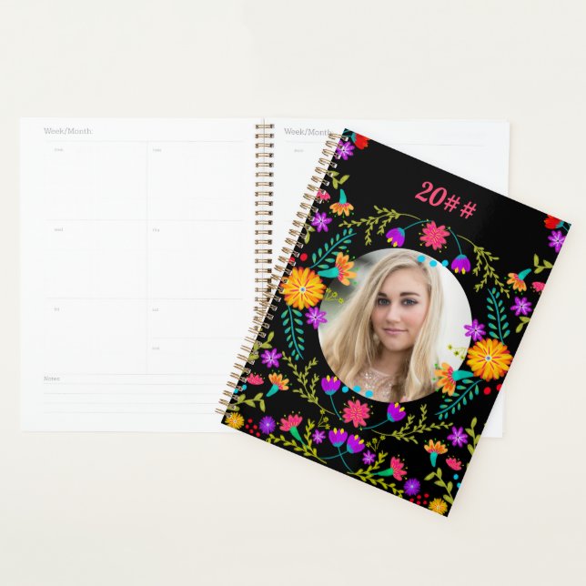 Mexican Fiesta Flowers Black 2022 Custom Photo Planner (Display)
