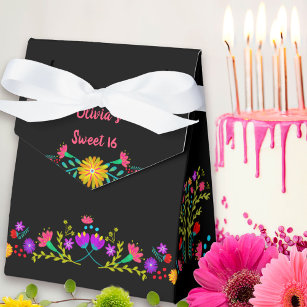 Mexican Fiesta Flowers Black Personalised Favour Box