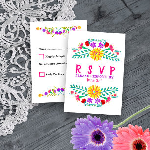 Mexican Fiesta Flowers Colourful Quinceanera RSVP Card