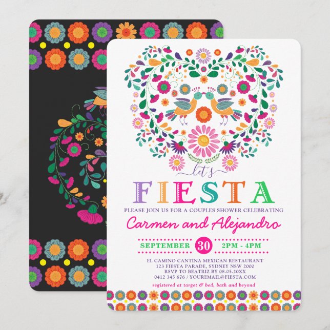 Mexican Fiesta Flowers Couples Shower Engagement Invitation (Front/Back)