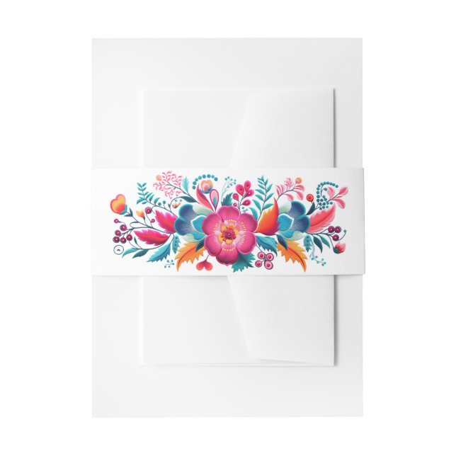 Mexican Fiesta Flowers Quinceanera Invitation Belly Band (Front Example)