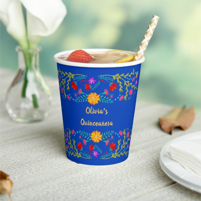 Mexican Fiesta Flowers Royal Blue Paper Cups (Insitu)
