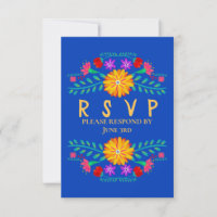 Mexican Fiesta Flowers Royal Blue Quinceanera