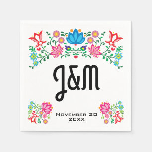Mexican Fiesta Folk Art Floral initials Wedding Napkin