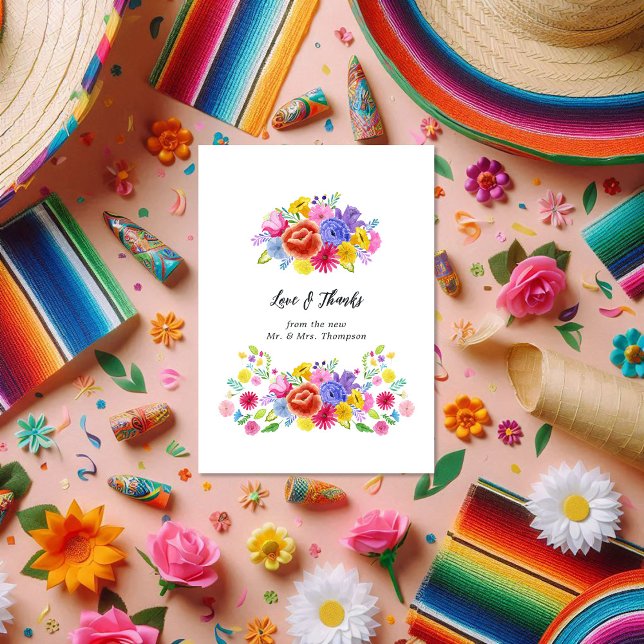 Mexican Fiesta Folk Art Floral Wedding Thank You Card (Mexican Fiesta Folk Art Floral Wedding Thank You Card)