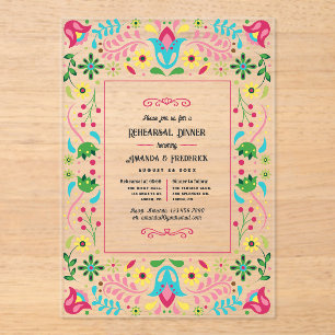Mexican Fiesta Folk Art Rehearsal Dinner Acrylic Invitations