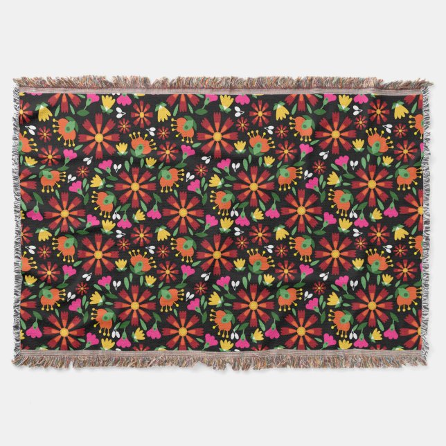 Mexican Fiesta Folk embroidery Throw Blanket (Front)