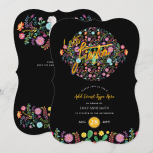 Mexican Fiesta Folk Flowers Llama Gold ANY EVENT Invitation