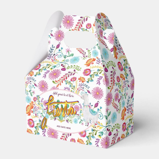 Mexican Fiesta Folk Flowers llama Personalised Favour Box (Front Side)