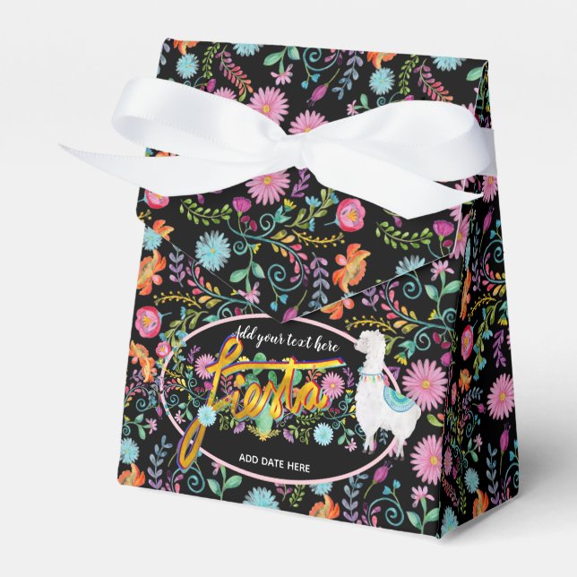 Mexican Fiesta Folk Flowers Llama Personalised Favour Box (Front Side)