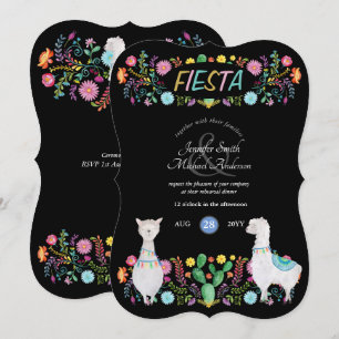Mexican Fiesta Folk Flowers Llamas ANY Couples Invitation