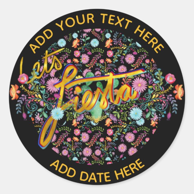 Mexican Fiesta Folk Flowers Personalised Classic Round Sticker (Front)