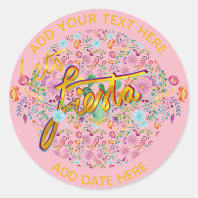 Mexican Fiesta Folk Flowers Personalised Pink Classic Round Sticker (Front)
