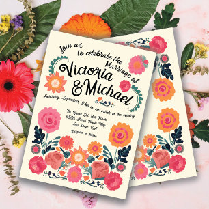 Mexican Fiesta Folkart Floral Wedding invitations