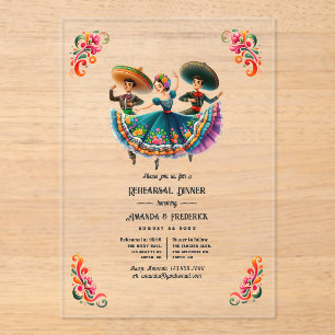 Mexican Fiesta Folklorico Rehearsal Dinner Acrylic Invitations