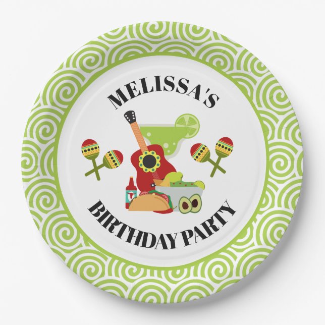 Mexican Fiesta Food Birthday Paper Plate (Front)