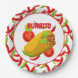 Mexican Fiesta Food Burrito Party Paper Plate