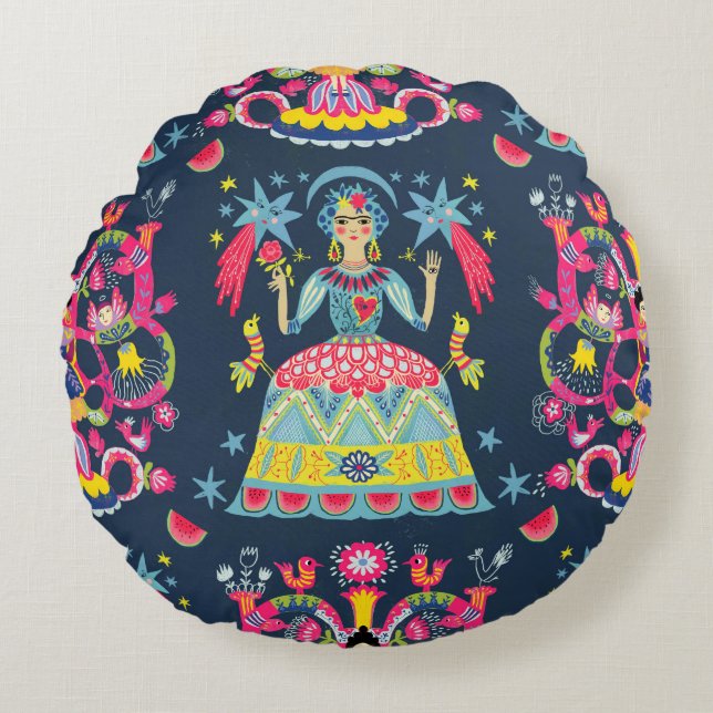 Mexican Fiesta Frida Round Cushion (Front)