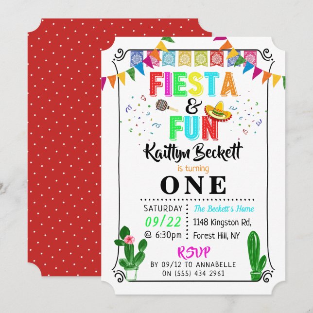 Mexican Fiesta & Fun 1st Birthday Invitation (Front/Back)