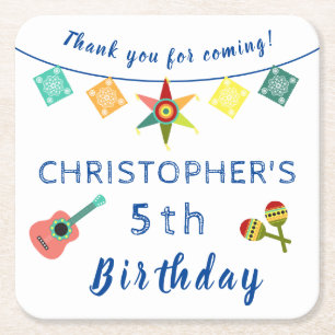 Mexican Fiesta Fun Colourful Kids Birthday Party   Square Paper Coaster